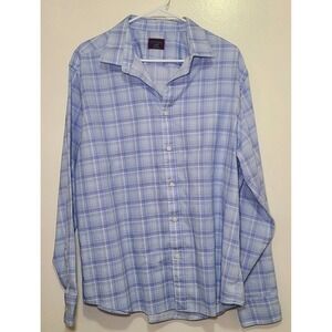 UNTUCKit Mens Shirt XL Blue Button Up Plaid Textured Pinord Relaxed Fit Casual